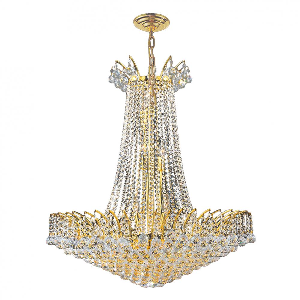 Empire 16-Light Gold Finish and Clear Crystal Chandelier 29 in. Dia x 32 in. H Round Large