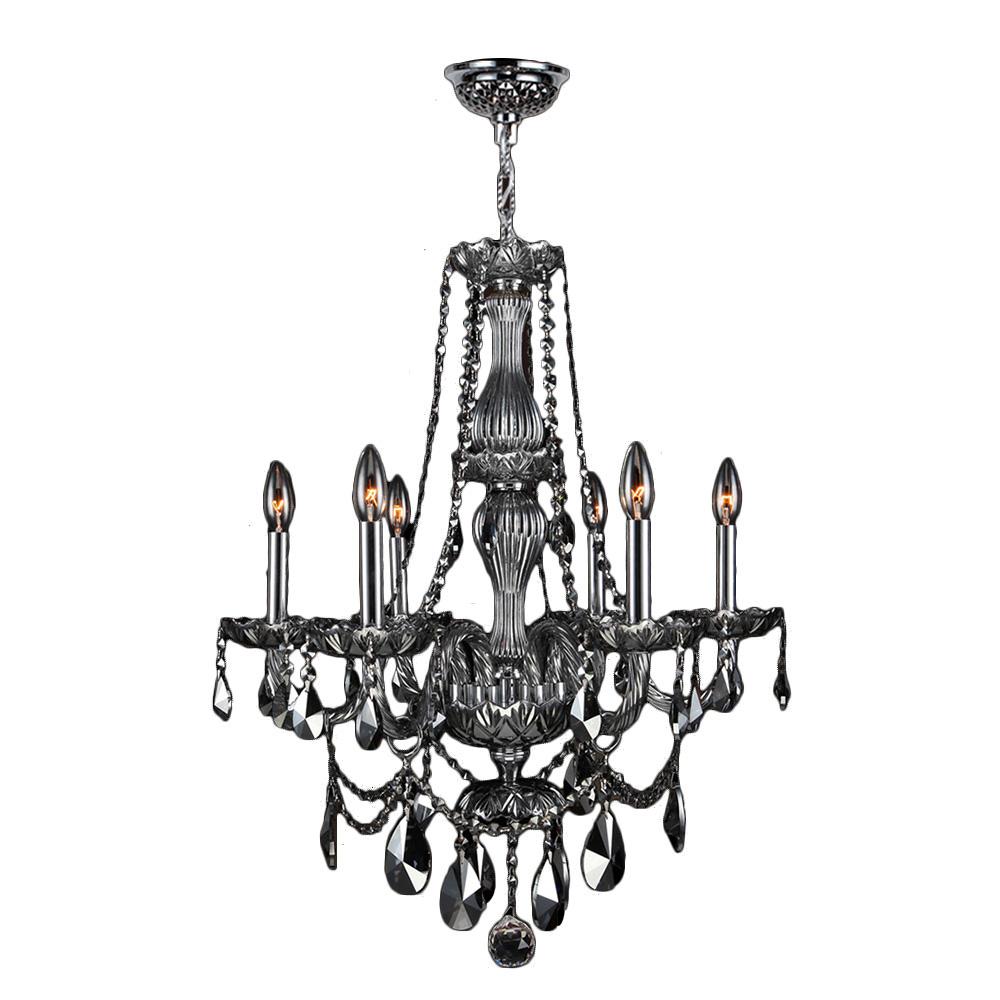 Provence 6-Light Chrome Finish and Smoke Crystal Chandelier 23 in. Dia x 31 in. H Medium