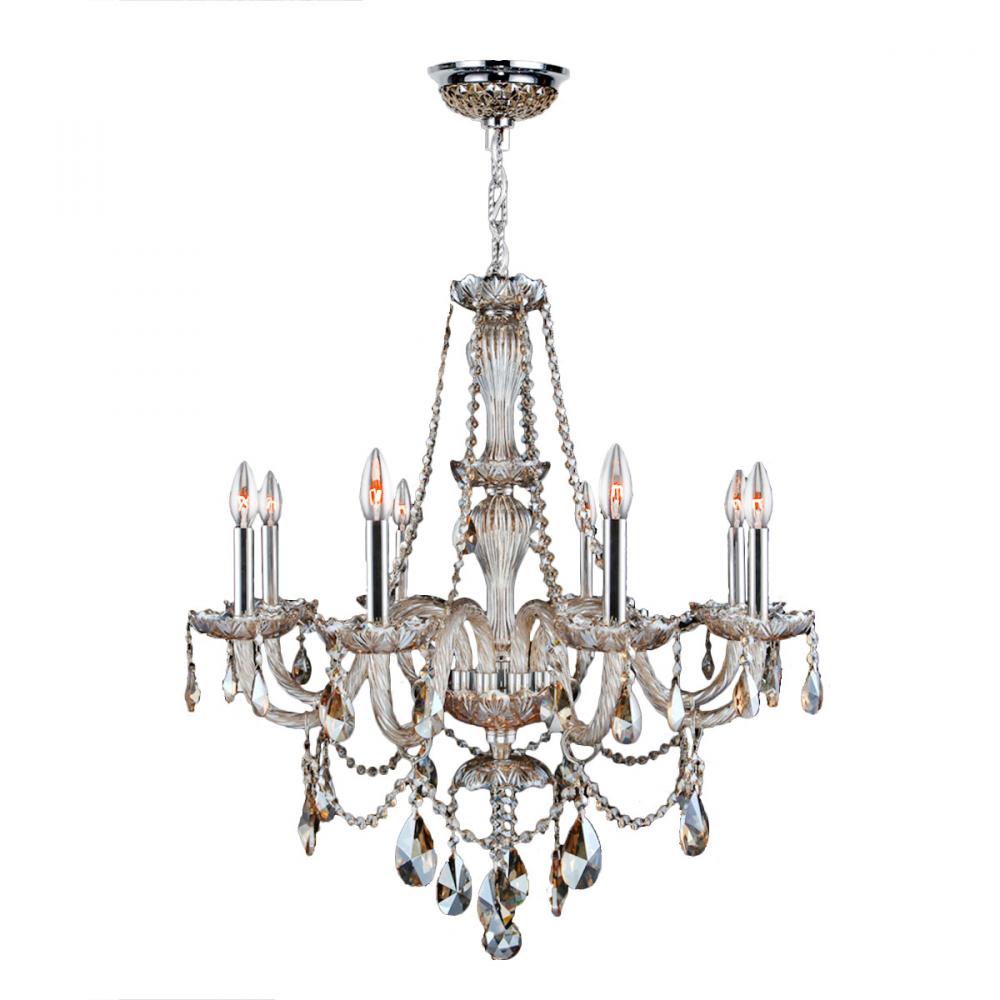 Provence 8-Light Chrome Finish and Golden Teak Crystal Chandelier 28 in. Dia x 30 in. H Large