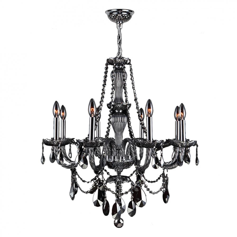 Provence 8-Light Chrome Finish and Smoke Crystal Chandelier 28 in. Dia x 30 in. H Large