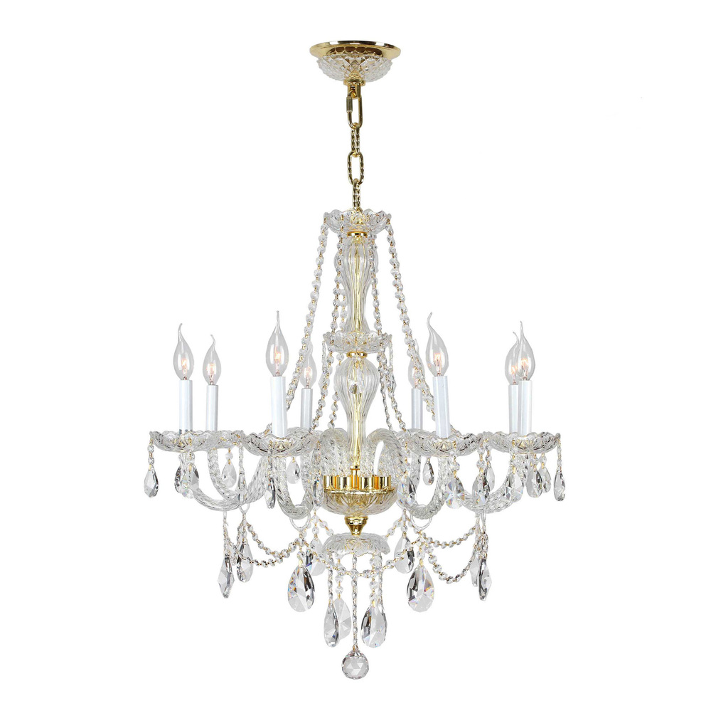 Provence 8-Light Gold Finish and Clear Crystal Chandelier 28 in. Dia x 30 in. H Large