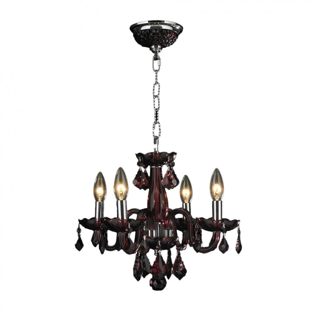 Clarion 4-Light Chrome Finish and Cranberry Red Crystal Chandelier 16 in. Dia x 12 in. H Mini