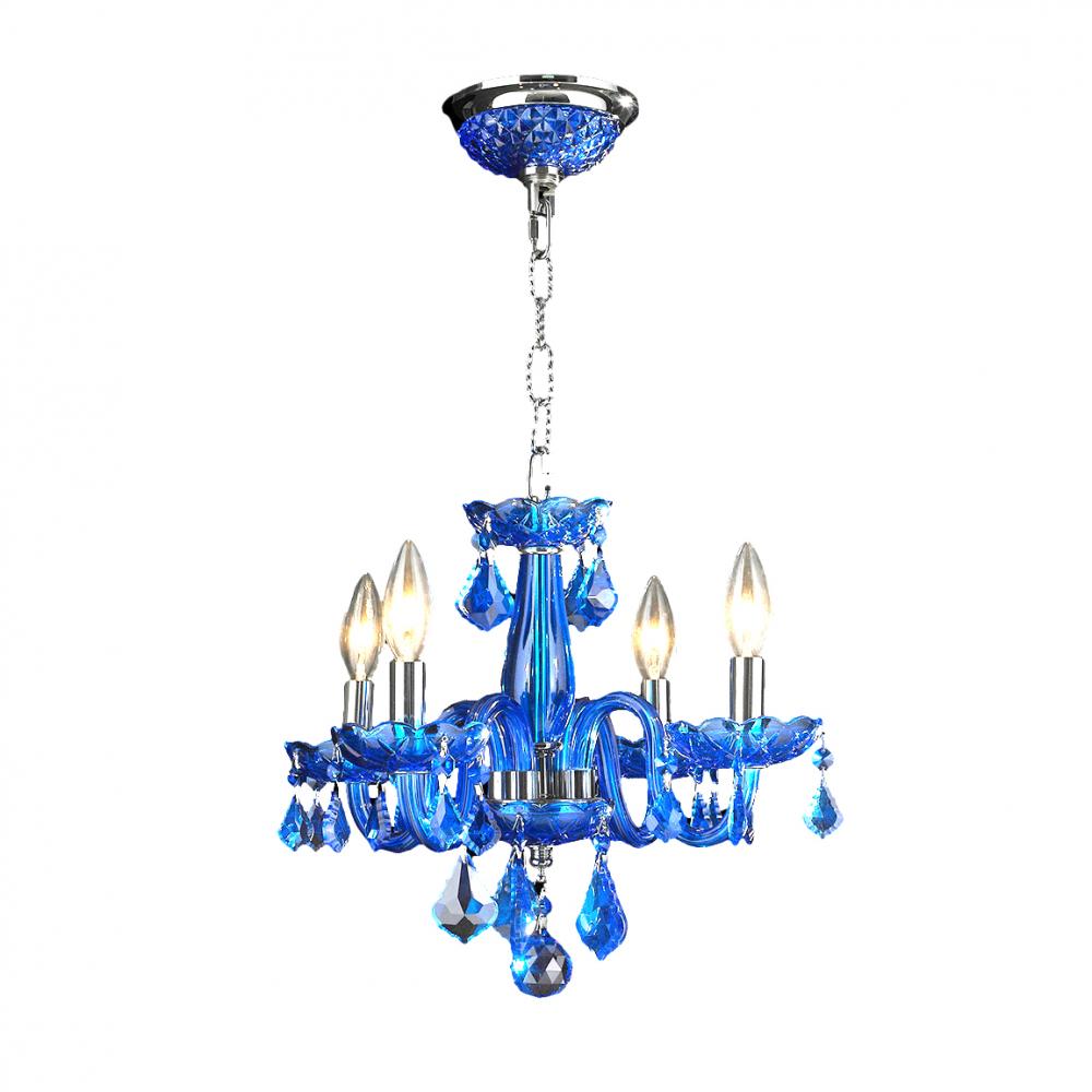 Clarion 4-Light Chrome Finish and Sapphire Blue Crystal Chandelier 16 in. Dia x 12 in. H Mini