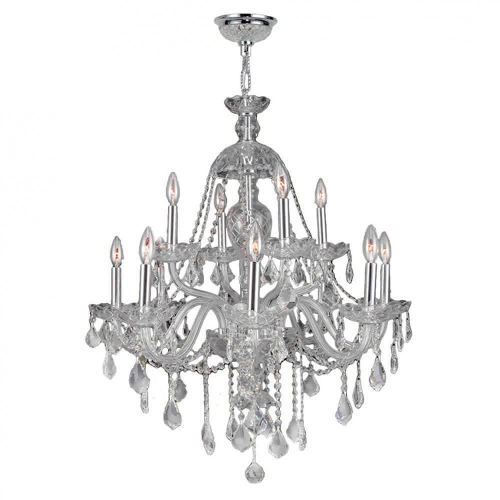 Provence 12-Light Chrome Finish and Clear Crystal Chandelier 28 in. Dia x 31 in. H Two 2 Tier Large
