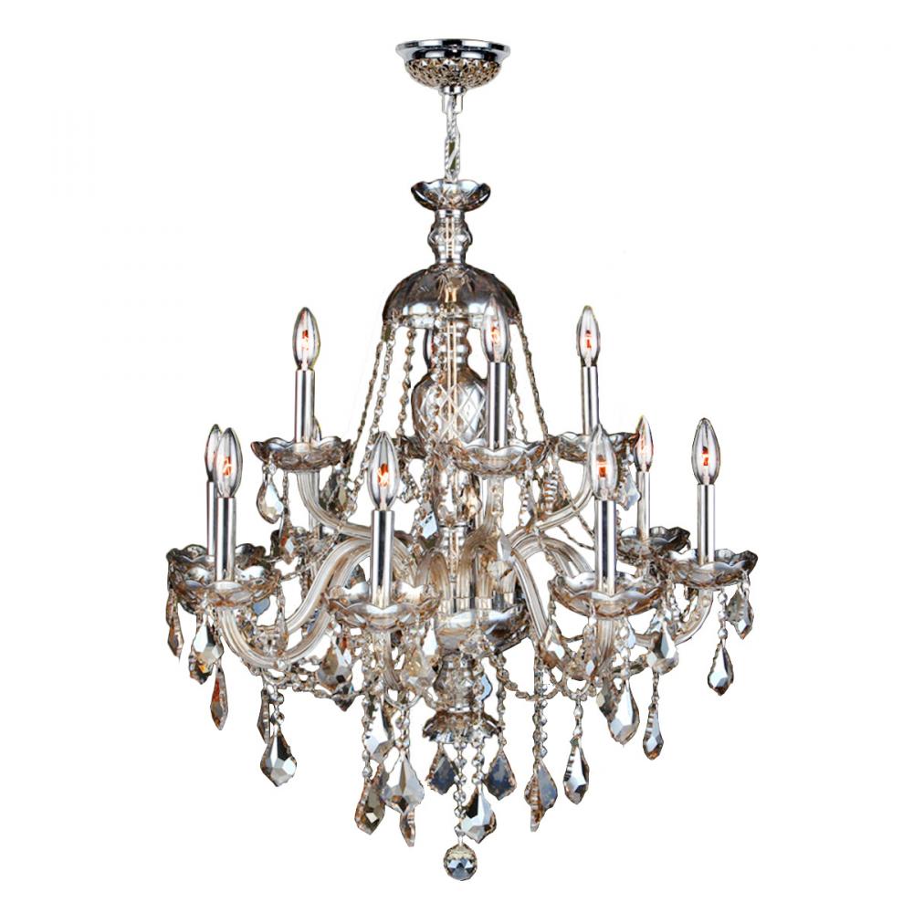 Provence 12-Light Chrome Finish and Golden Teak Crystal Chandelier 28 in. Dia x 31 in. H Two 2 Tier 