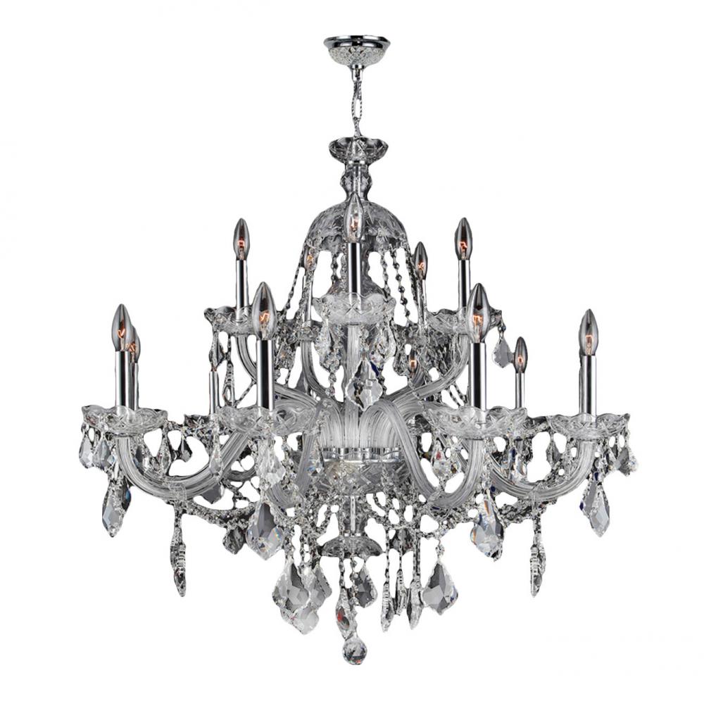 Provence 15-Light Chrome Finish and Clear Crystal Chandelier 35 in. Dia x 31 in. H Two 2 Tier Large
