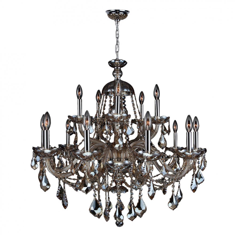 Provence 15-Light Chrome Finish and Golden Teak Crystal Chandelier 35 in. Dia x 31 in. H Two 2 Tier 