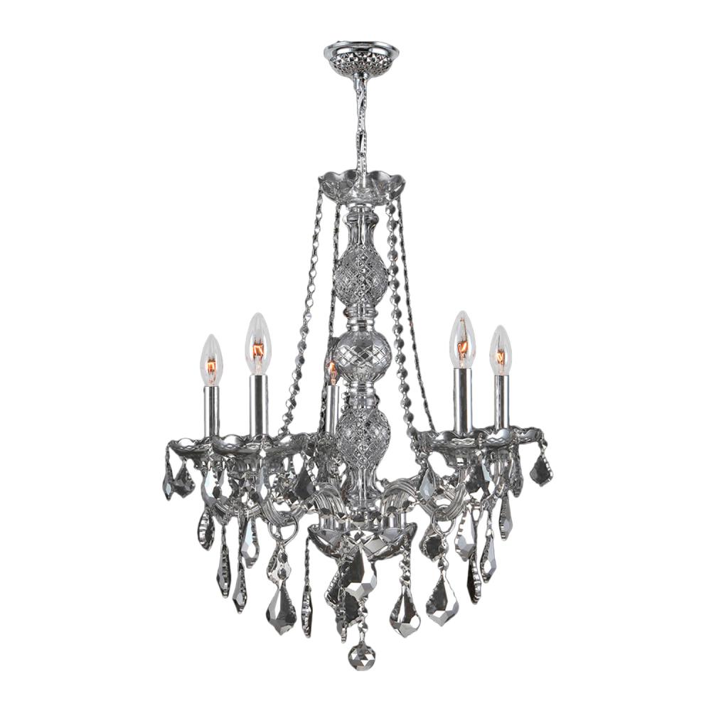 Provence 5-Light Chrome Finish and Smoke Crystal Chandelier 21 in. Dia x 26 in. H Medium