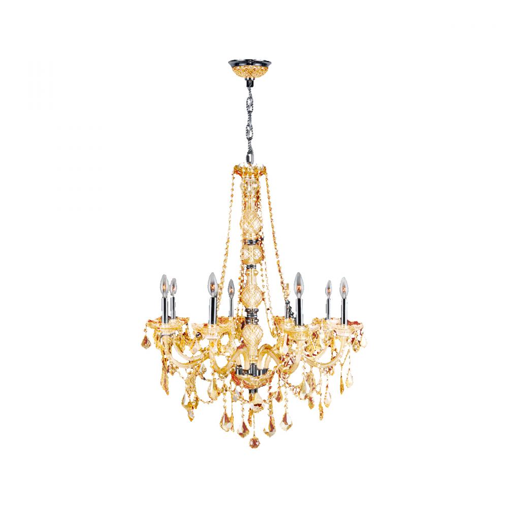 Provence 8-Light Chrome Finish and Amber Crystal Chandelier 28 in. Dia x 34 in. H Large