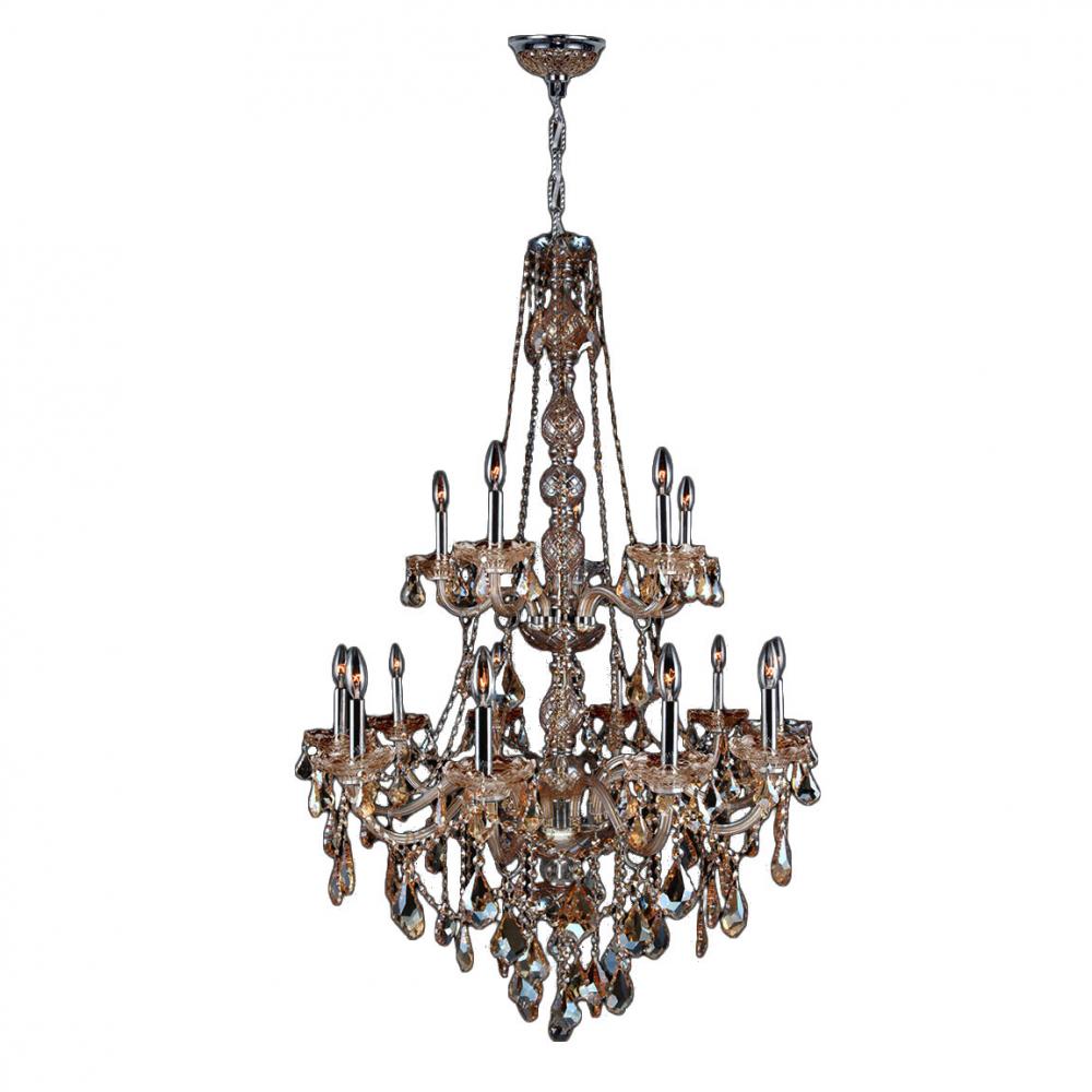 Provence 15-Light Chrome Finish and Amber Crystal Chandelier 33 in. Dia x 52 in. H Two 2 Tier Large