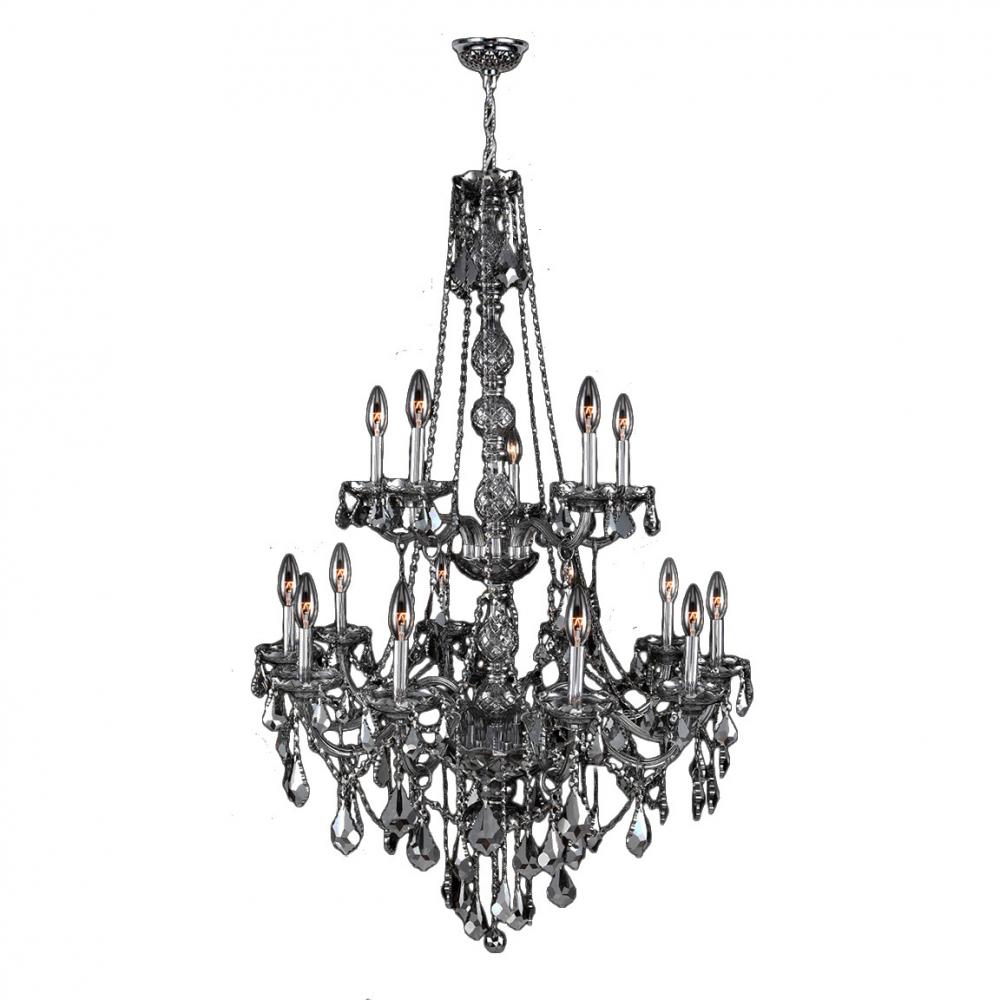 Provence 15-Light Chrome Finish and Smoke Crystal Chandelier 33 in. Dia x 52 in. H Two 2 Tier Large