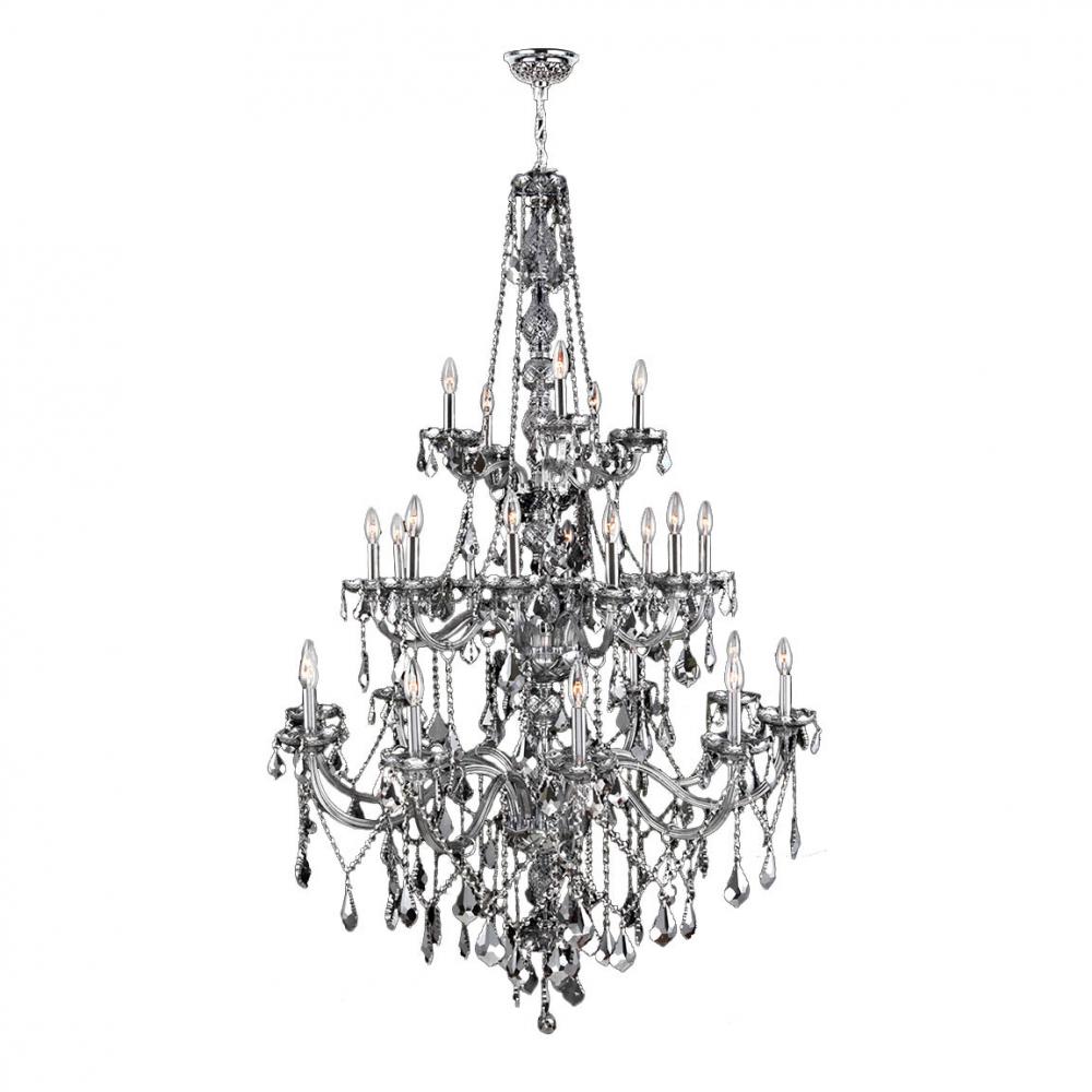 Provence 25-Light Chrome Finish and Chrome Crystal Chandelier  43 in. Dia x 68 in. H Three 3 Tier Ex