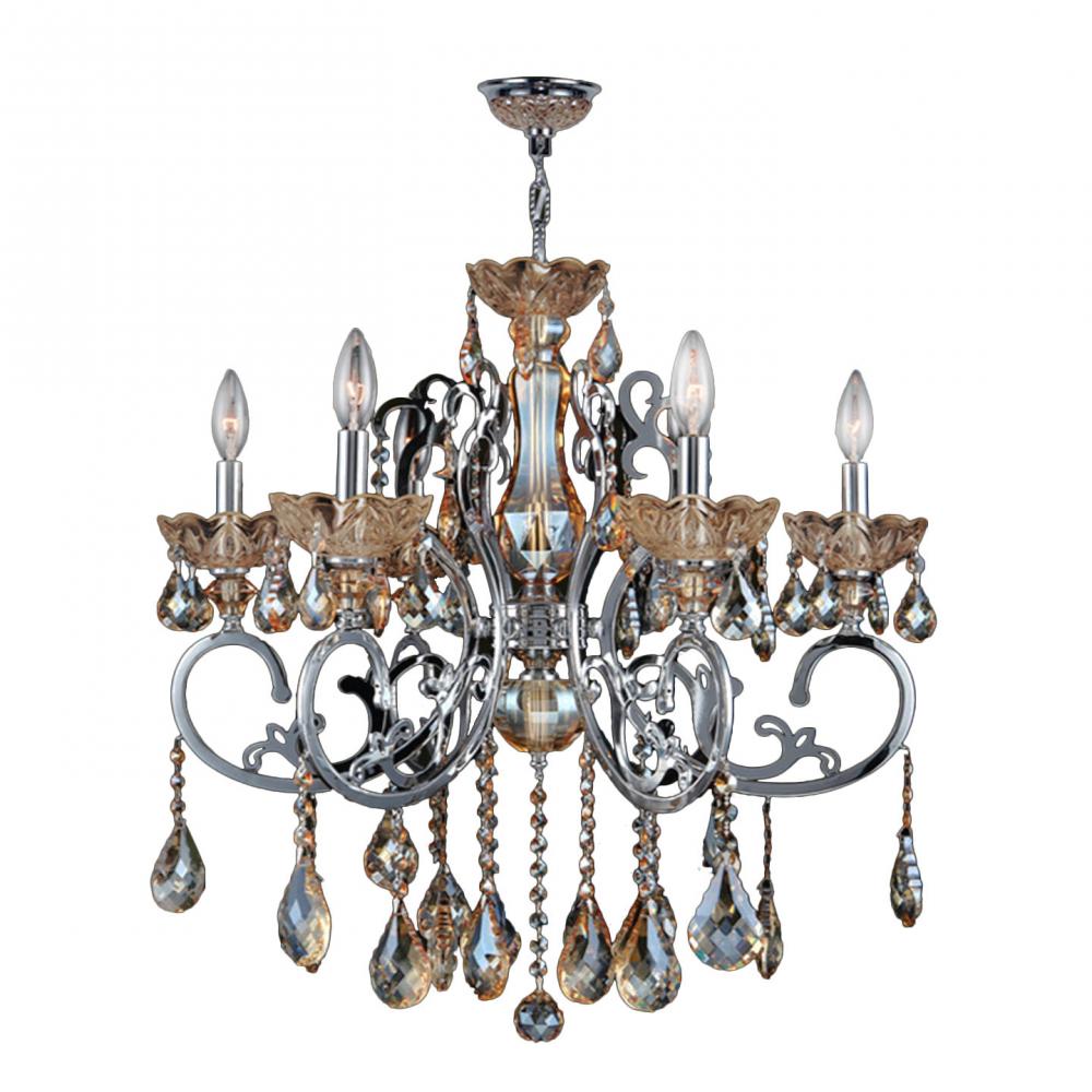 Kronos Collection 6 Light Chrome Finish and Amber Crystal Chandelier 26" D x 24" H Large