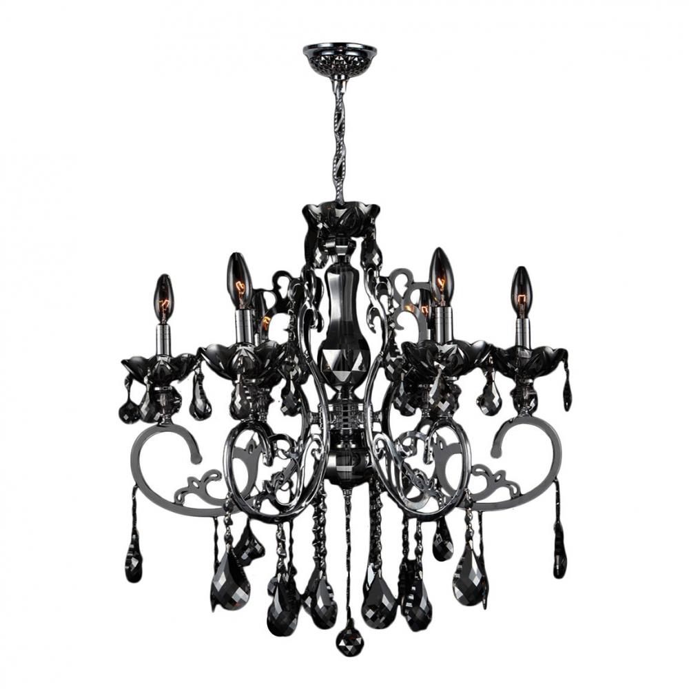 Kronos Collection 6 Light Chrome Finish and Black Crystal Chandelier 26" D x 24" H Large