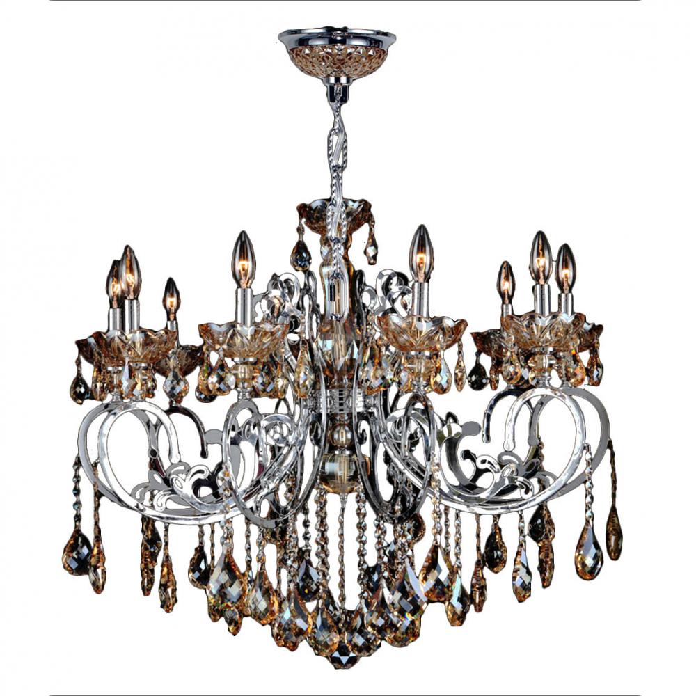 Kronos Collection 10 Light Chrome Finish and Amber Crystal Chandelier 36" D x 28" H Large