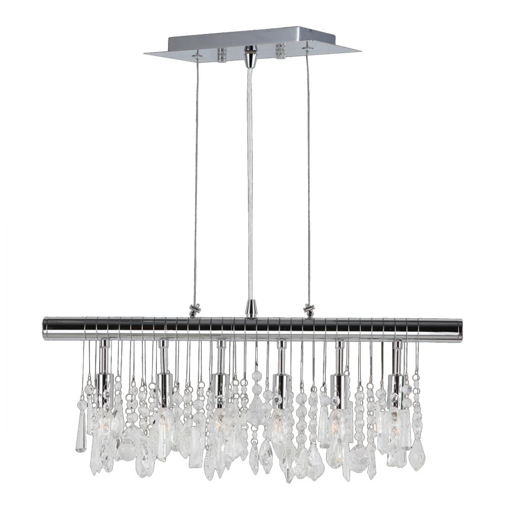 Nadia 6-Light Chrome Finish and Clear Crystal Linear Pendant and Bar Chandelier 24 in. L x 10 in. H 