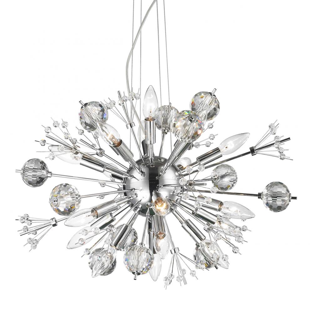 Starburst 20 Light Chrome Finish and Clear Crystal Sputnik Chandelier 24 in. Dia x 16 in. H Large