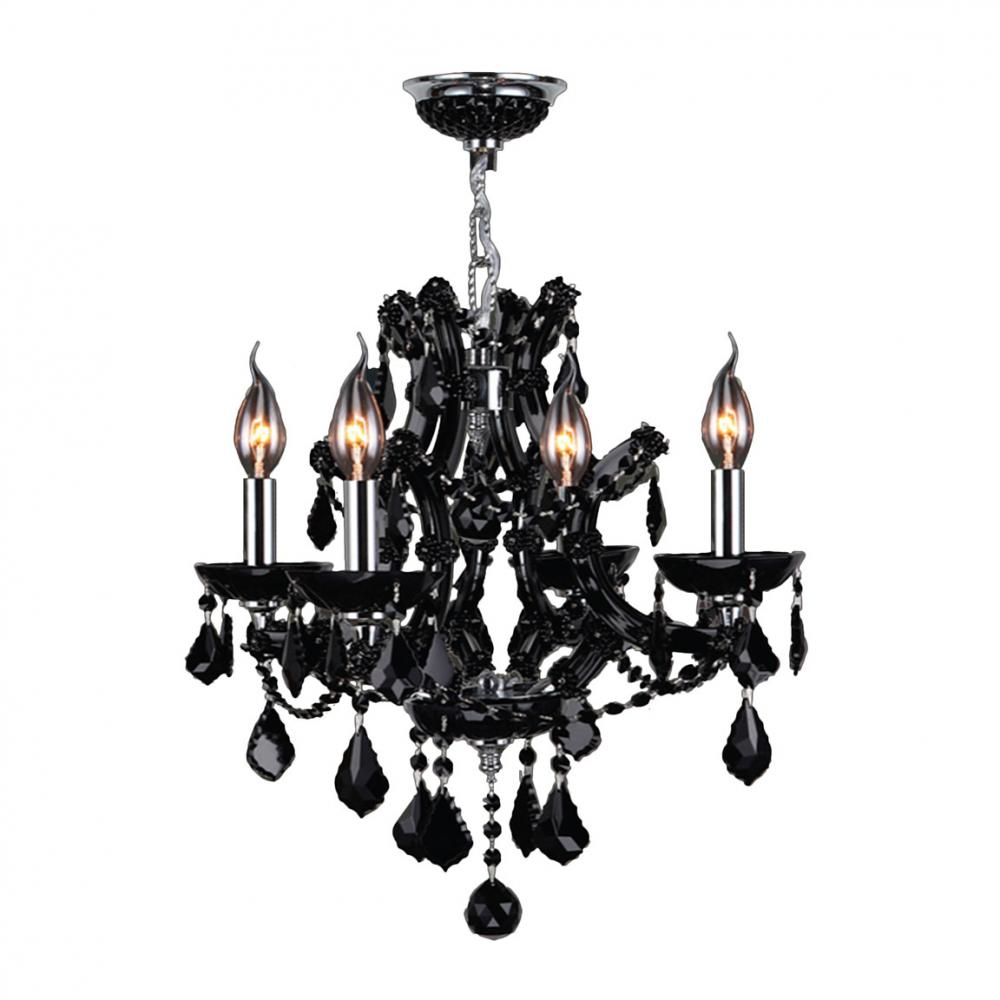 Lyre Collection 4 Light Chrome Finish and Black Crystal Chandelier 19" D x 18" H Medium