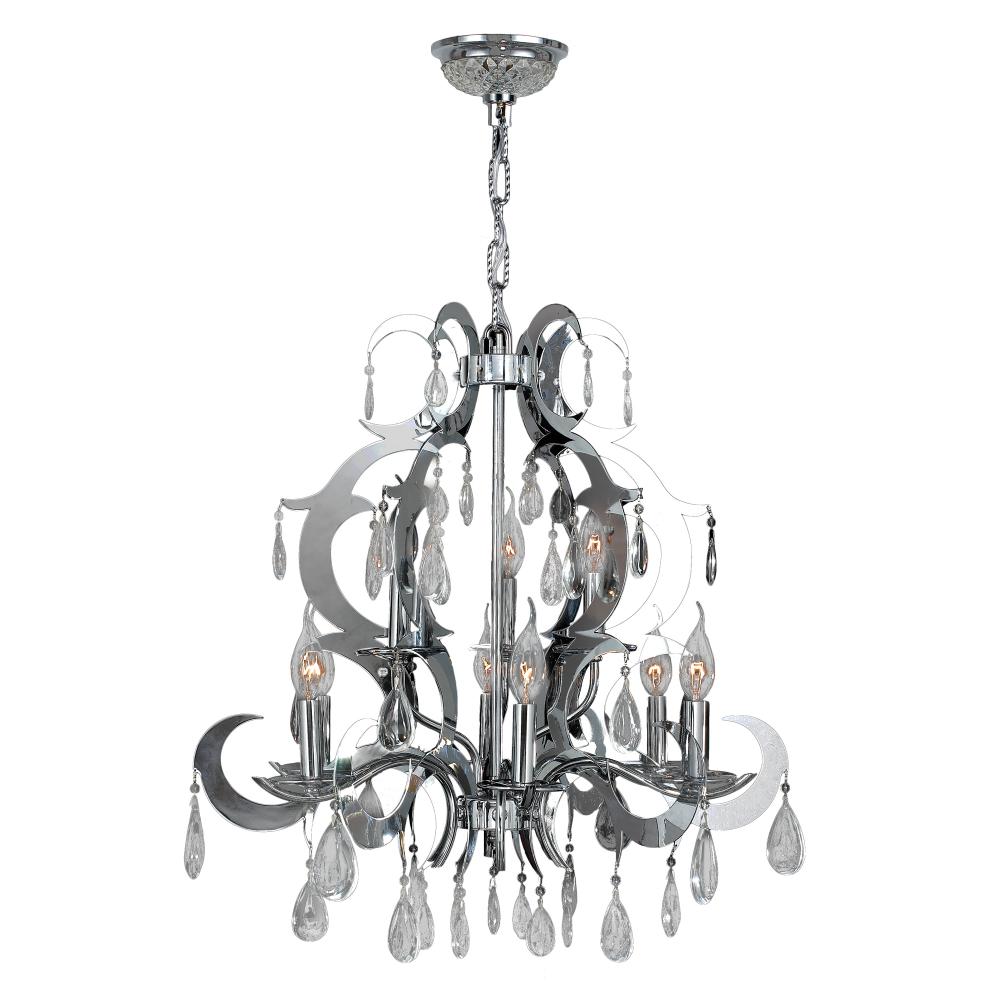 Henna 9-Light Chrome Finish and Clear Crystal Chandelier 24 in. Dia x 25 in. H Two 2 Tier Large
