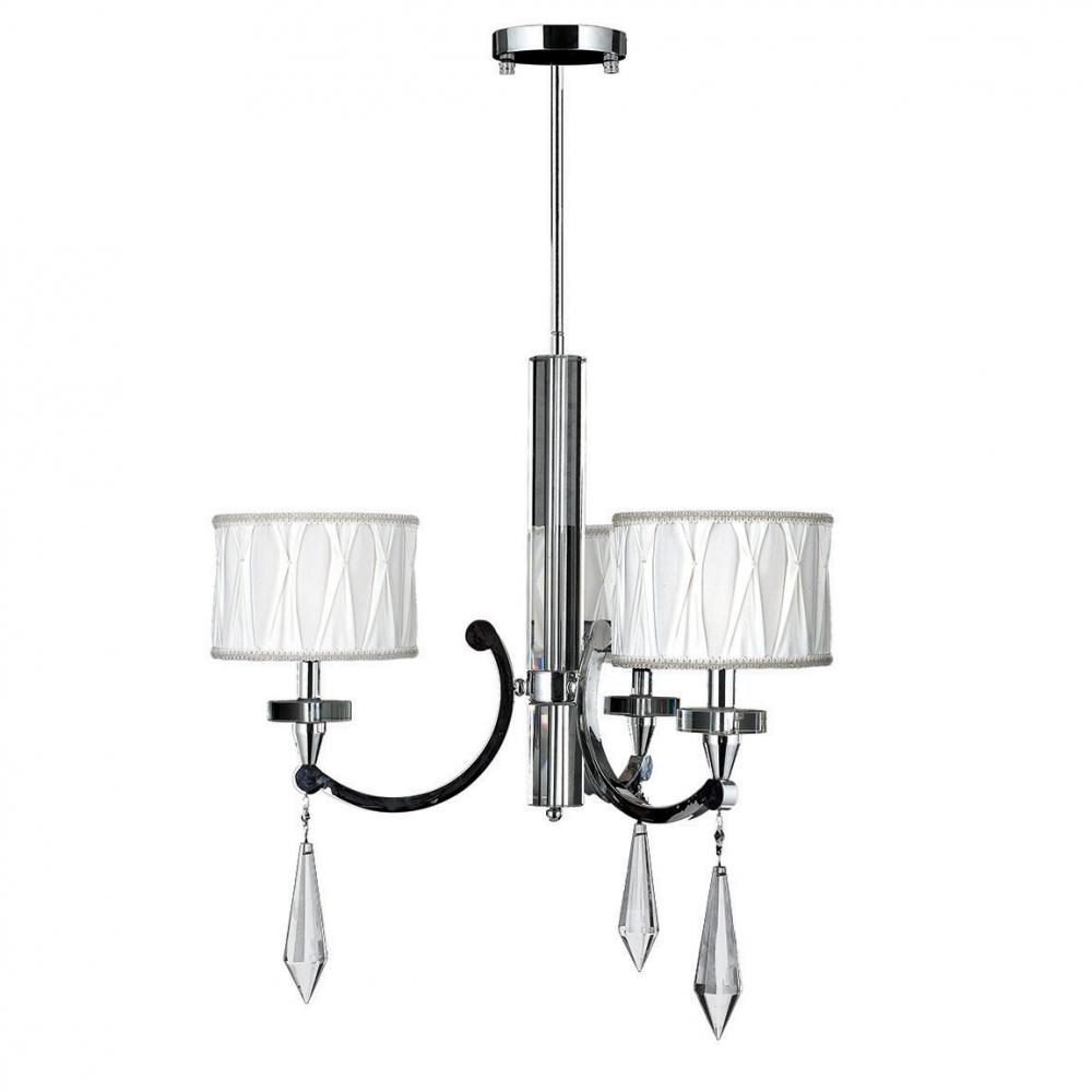 Cutlass Collection 3 Light Arm Chrome Finish and Clear Crystal Chandelier with White Fabric Drum Sha