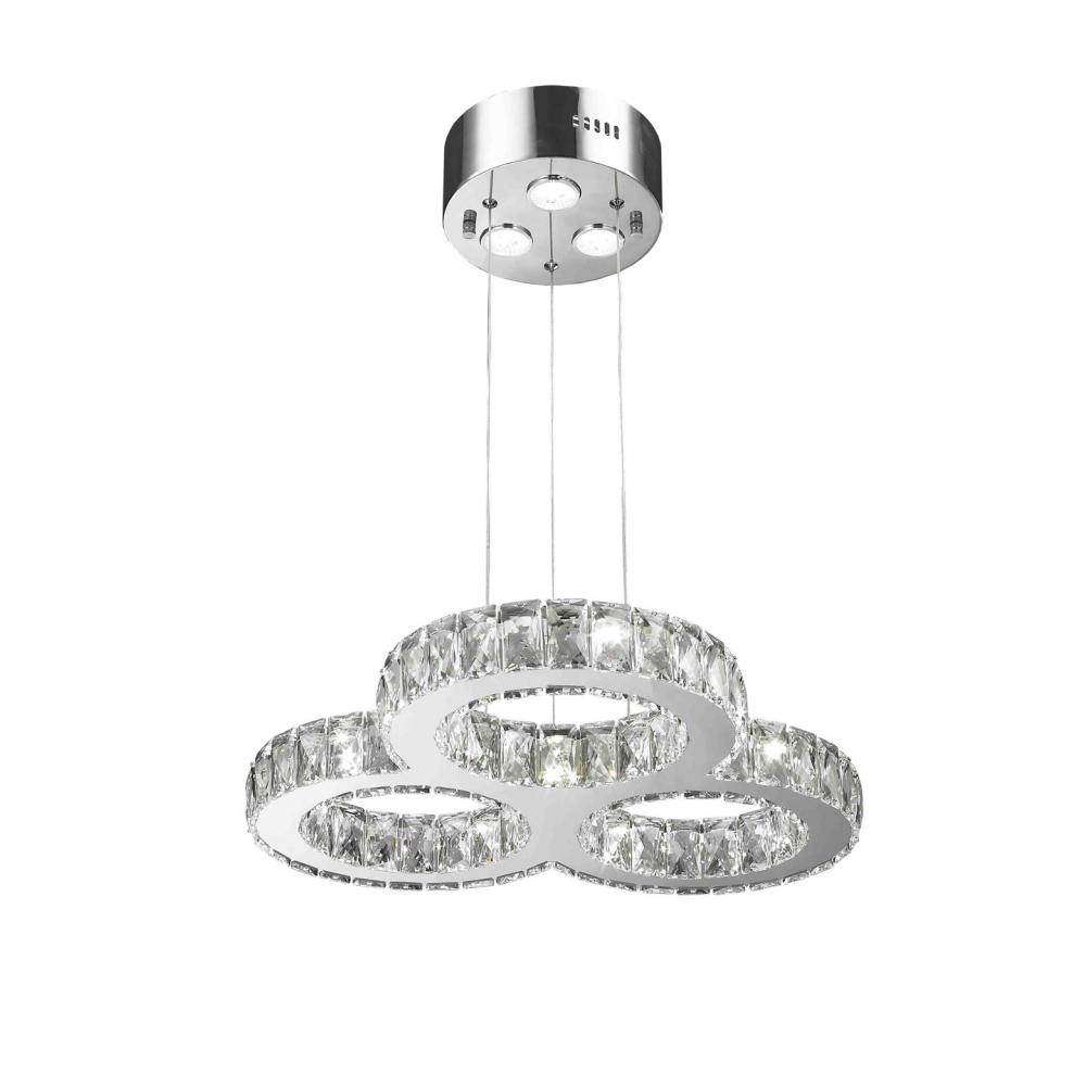 Galaxy 20 Integrated LEd Light Chrome Finish diamond Cut Crystal Triple Ring Chandelier 6000K 22 in.