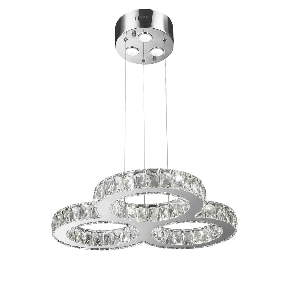 Galaxy 27 Integrated LEd Light Chrome Finish diamond Cut Crystal Triple Ring Chandelier 6000K 24 in.