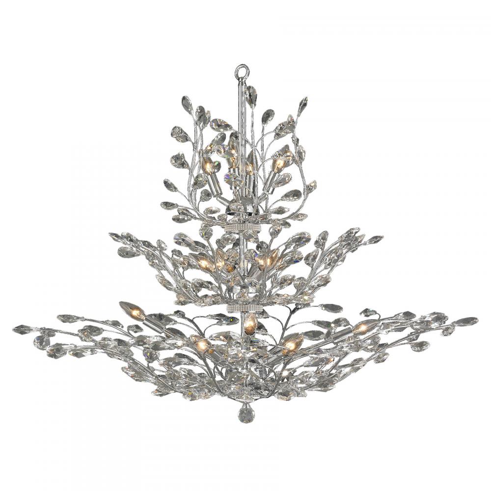 Aspen 18-Light Chrome Finish and Clear Crystal Floral Chandelier 41 in. Dia x 34 in. H Three 3 Tier 