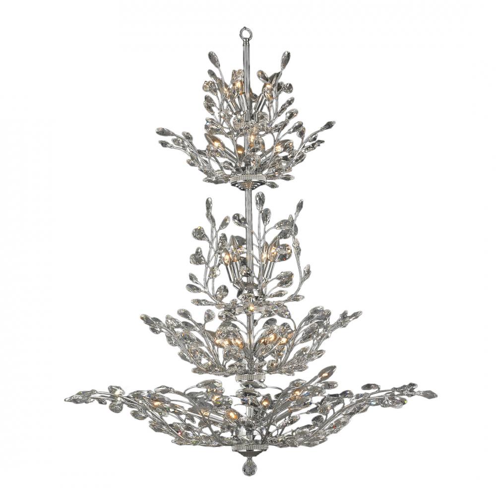 Aspen 26-Light Chrome Finish and Clear Crystal Floral Chandelier 42 in. Dia x 50 in. H Four 4 Tier L