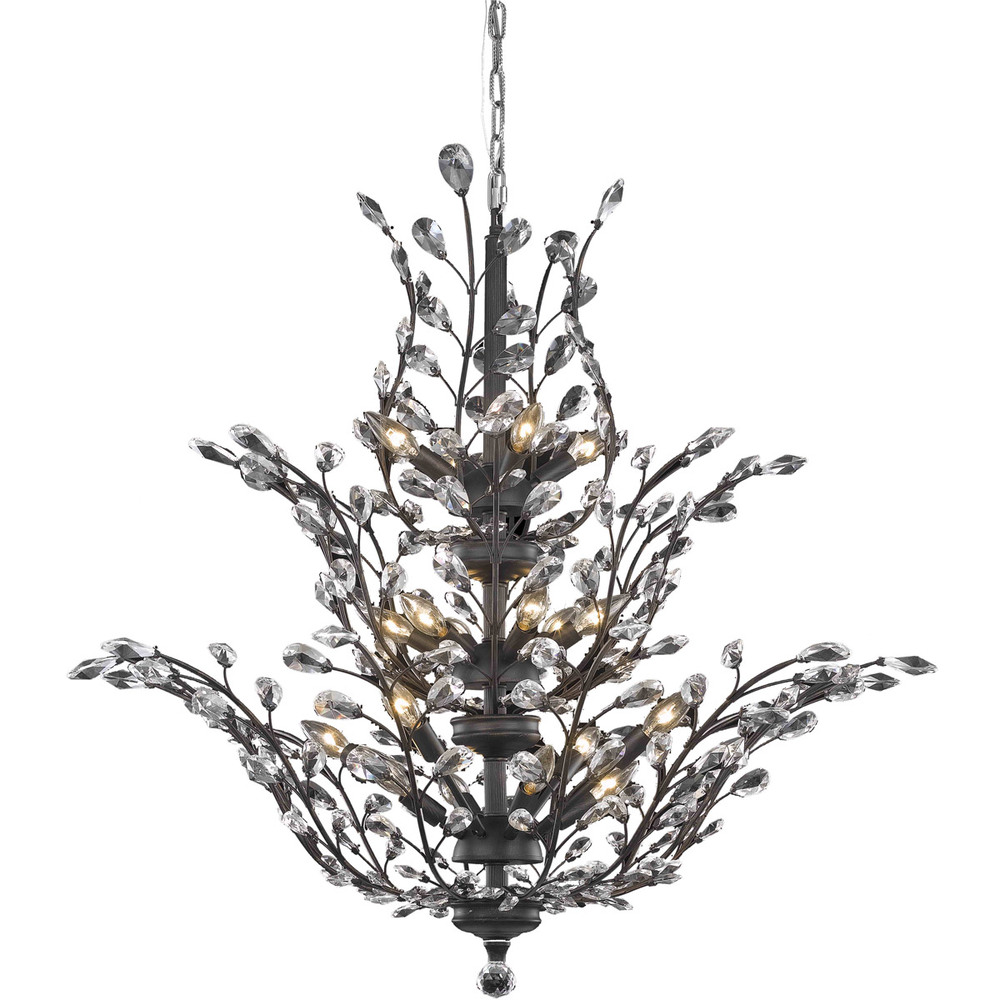 Aspen 18-Light dark Bronze Finish and Clear Crystal Floral Chandelier 41 in. Dia x 34 in. H Three 3