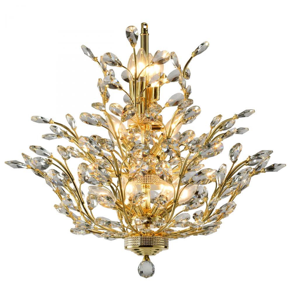 Aspen 15-Light Gold Finish and Crystal Floral Chandelier 27 in. Dia x 27 in. H Three 3 Tier Medium