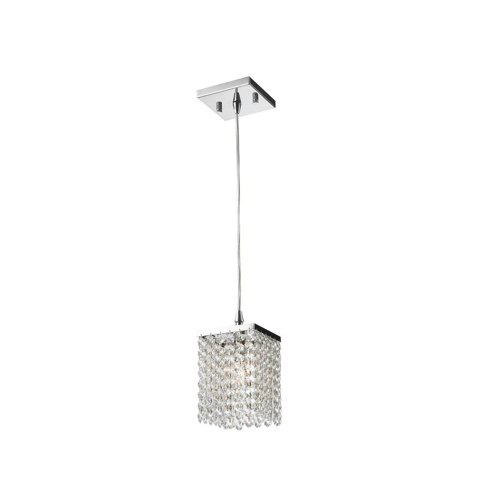 Prism 1-Light Chrome Finish and Clear Crystal Square Mini Pendant 5 in. L x 5 in. W x 8 in. H