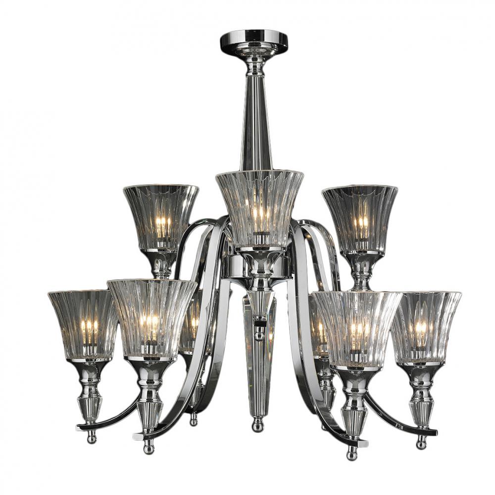 Innsbruck Collection 9 Light Chrome Finish and Clear Crystal Candle Chandelier Two 2 Tier 29" D