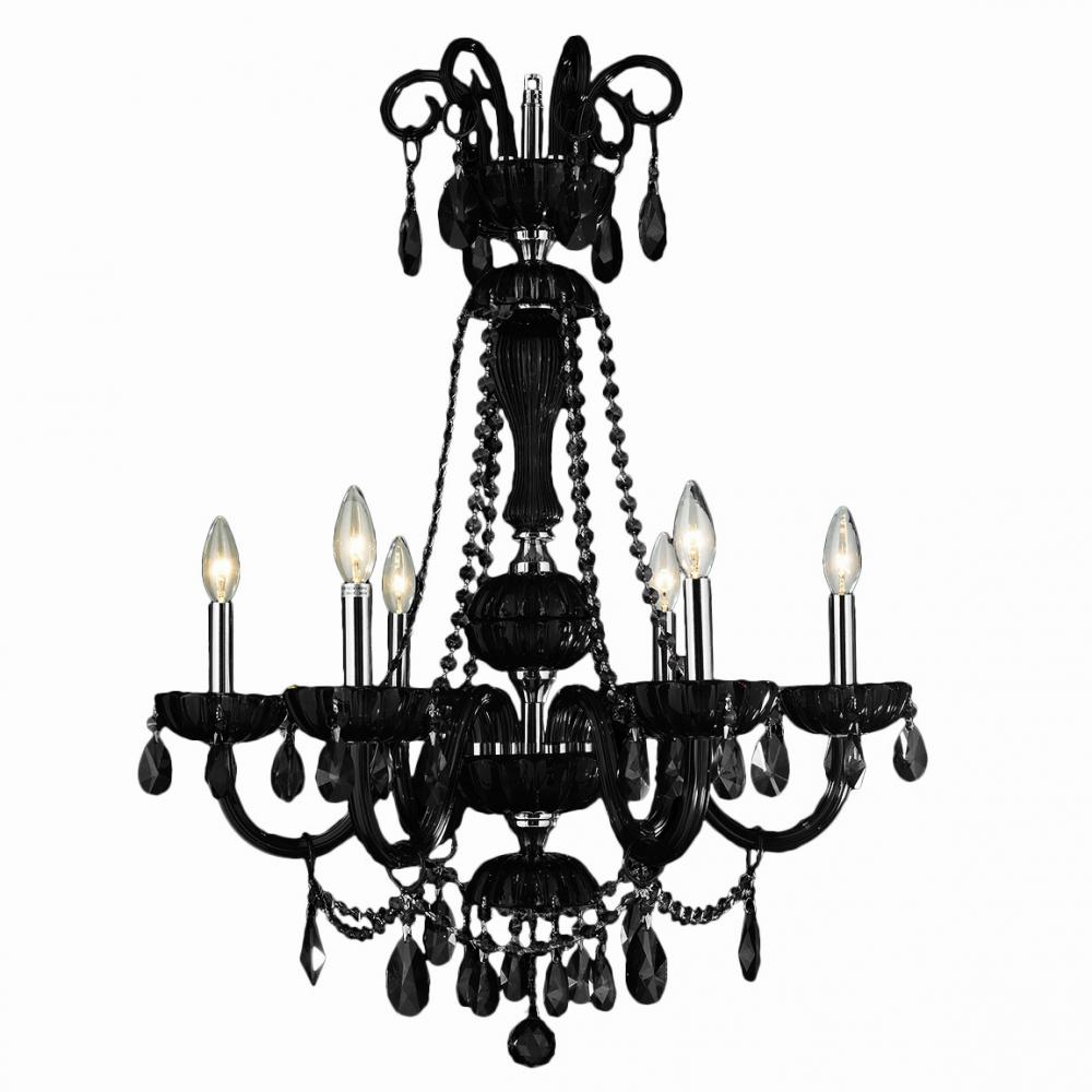 Carnivale Collection 6 Light Chrome Finish and Black Crystal Chandelier 25" D x 34" H Large