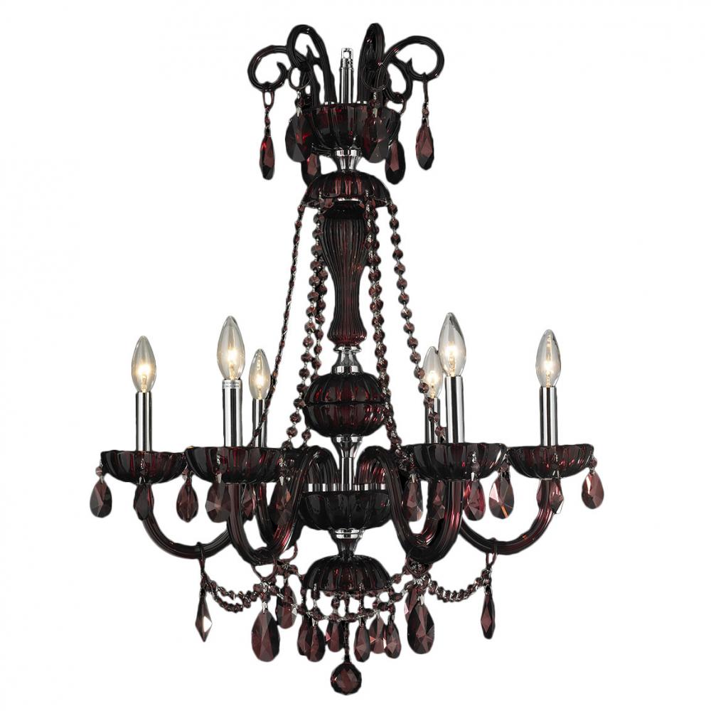 Carnivale Collection 6 Light Chrome Finish and Cranberry Crystal Chandelier 25" D x 34" H La