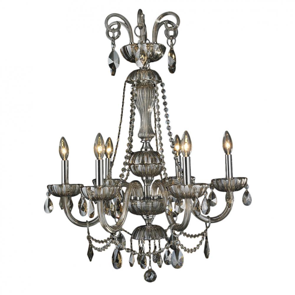 Carnivale 6-Light Chrome Finish and Golden Teak Crystal Chandelier 25 in. Dia x 34 in. H Large