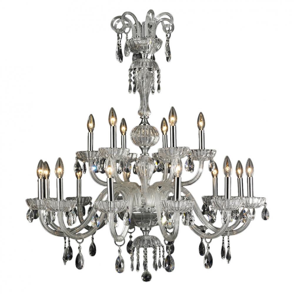 Carnivale 18-Light Chrome Finish and Clear Crystal Chandelier Two 2 Tier 36 in. Dia x 39 in. H Large