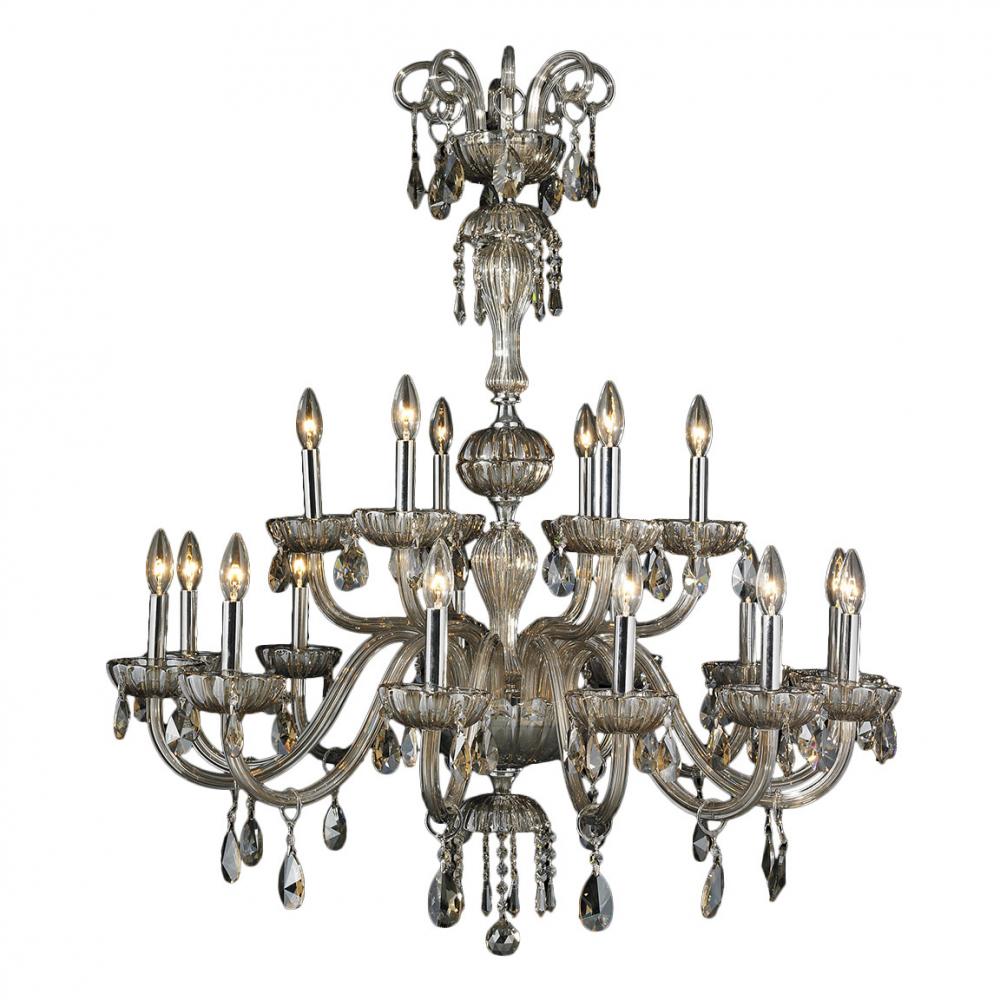Carnivale 18-Light Chrome Finish and Golden Teak Crystal Chandelier Two 2 Tier 36 in. Dia x 39 in. H