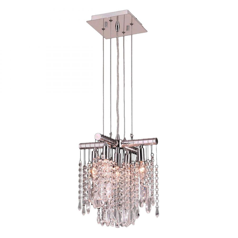 Nadia 5-Light Chrome Finish and Clear Crystal Mini Pendant 12 in. Dia x 12 in. H Small