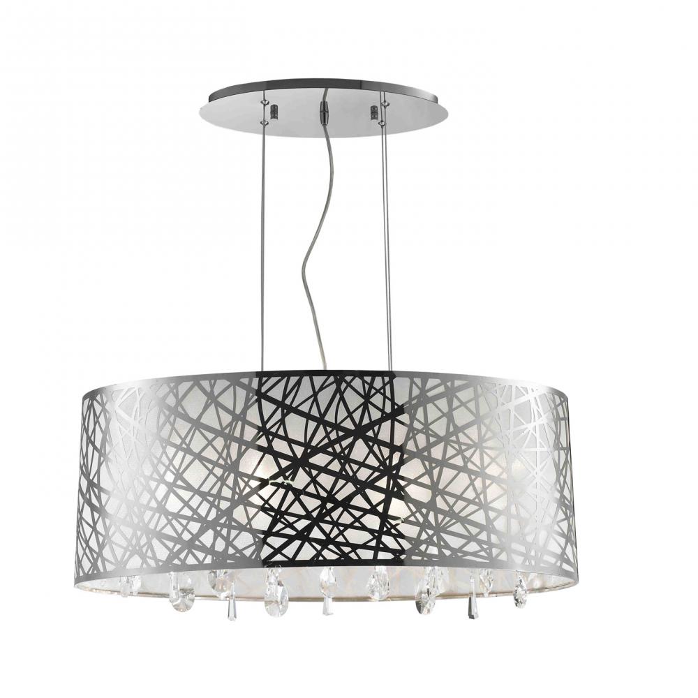 Julie Collection 6 Light Chrome Finish Oval Drum Shade with Clear Crystal Chandelier 29" L x 12&