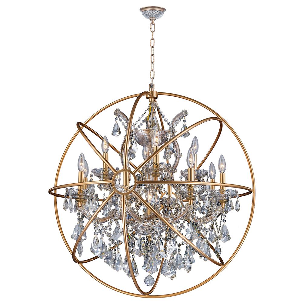 Armillary 13-Light Matte Gold Finish and Clear Crystal Foucault's Orb Chandelier 33 in. Dia x 35