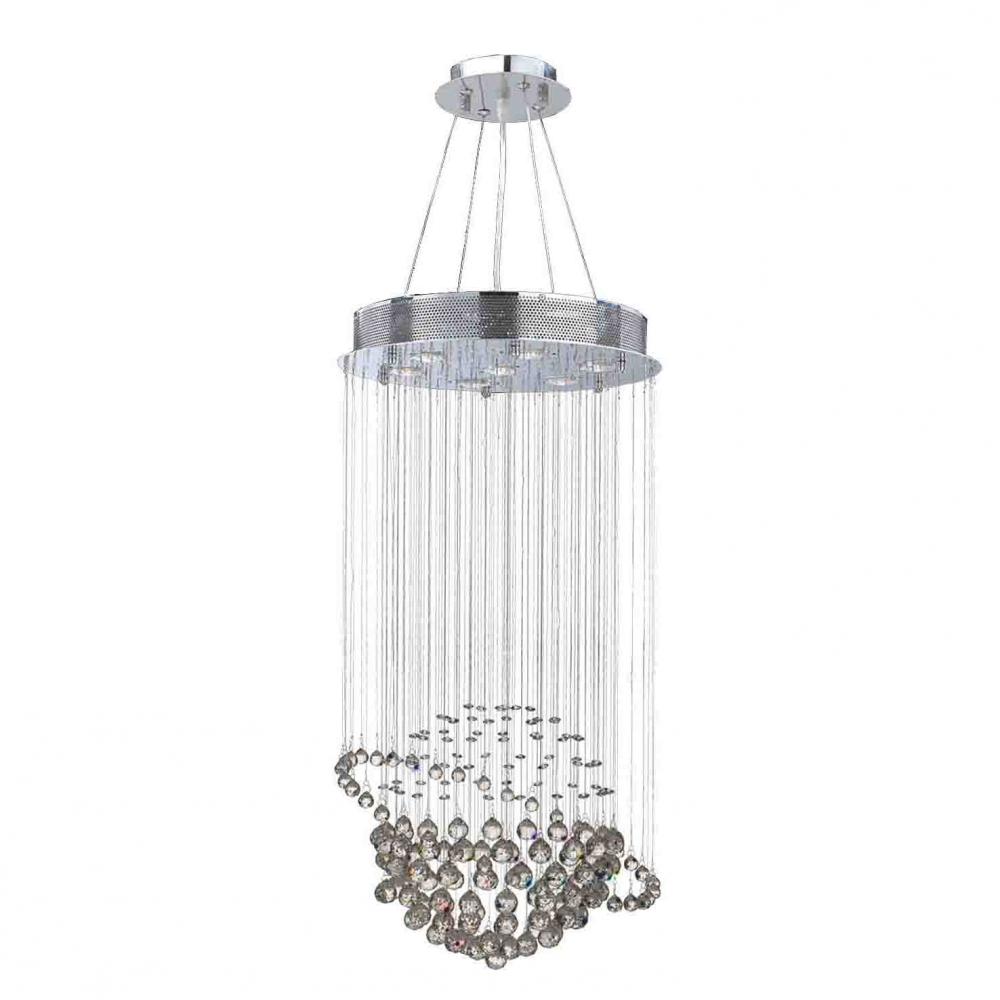 Saturn 7-Light Chrome Finish and Clear Crystal Galaxy Chandelier 18 in. Dia x 32 in. H Medium