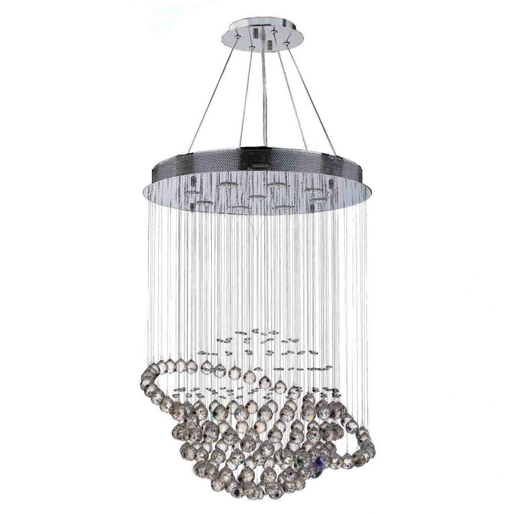 Saturn 9-Light Chrome Finish and Clear Crystal Galaxy Chandelier 26 in. Dia x 36 in. H Large