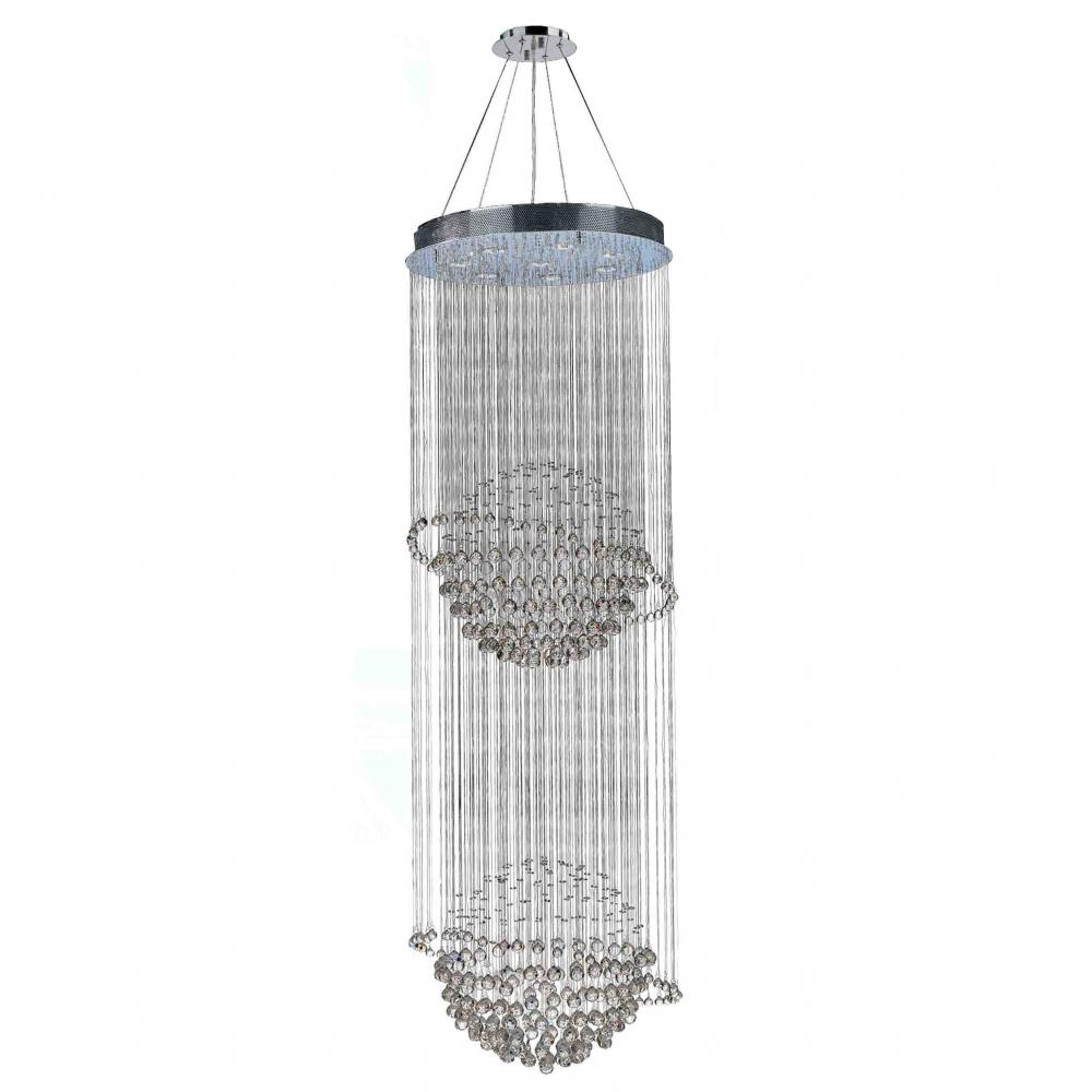 Saturn 8-Light Chrome Finish and Clear Crystal Galaxy Chandelier 24 in. Dia x 72 in. H Two 2 Tier La