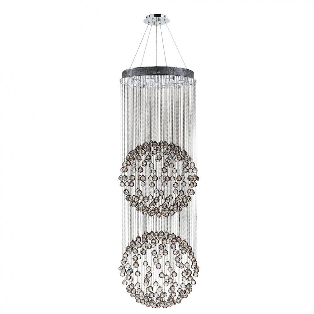Saturn 9-Light Chrome Finish and Clear Crystal Galaxy Chandelier 24 in. Dia x 72 in. H Two 2 Tier La