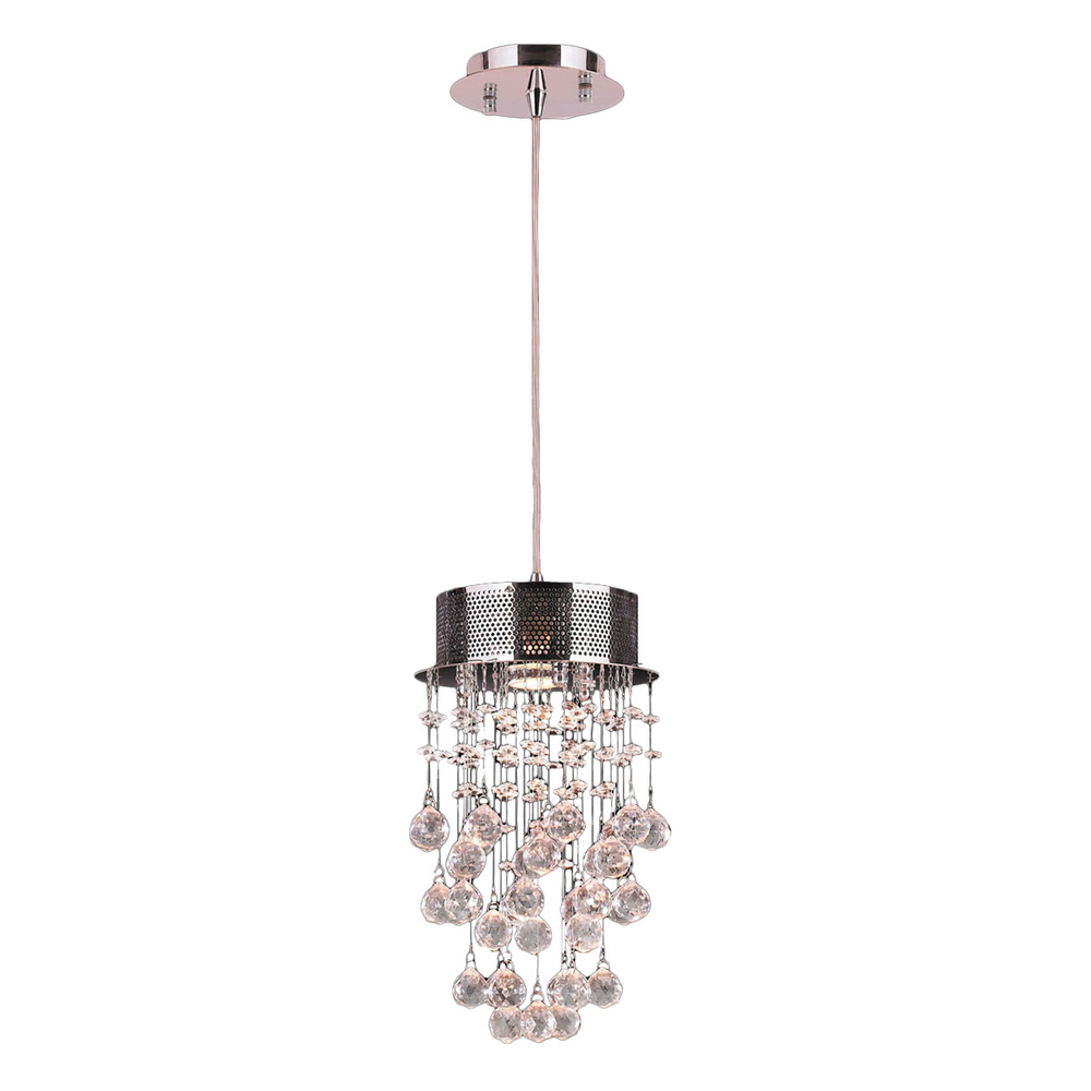 Icicle 1-Light Chrome Finish and Clear Crystal Mini Pendant 8 in. Dia x 14 in. H