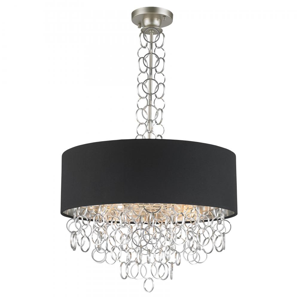 Catena 9-Light Matte Nickel Finish with Black Linen drum Shade Pendant 24 in. x 40 in. H Large