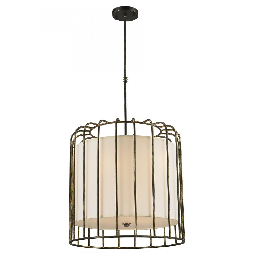 Sprocket 9-Light Metal Cage Pendant Light in Antique Bronze Finish with Ivory Shade 24 in. D x 24 in