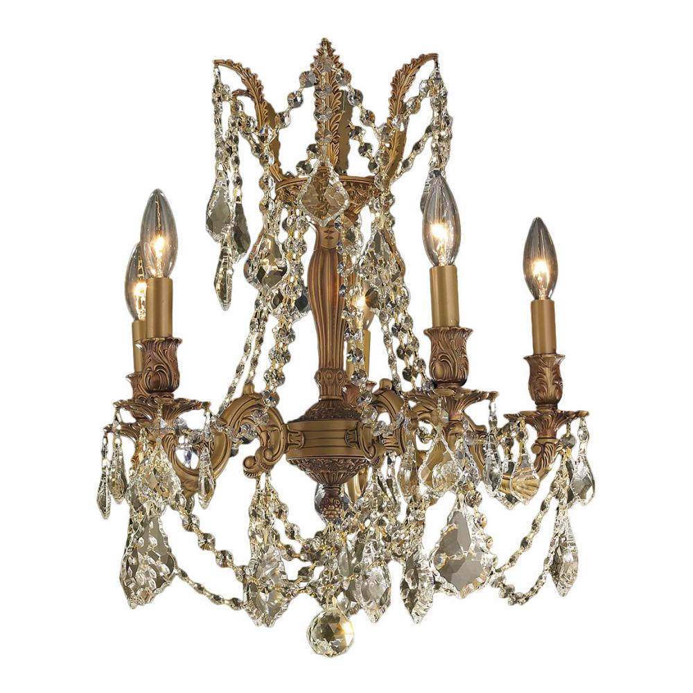 Windsor 5-Light French Gold Finish and Golden Teak Crystal Chandelier 18 in. Dia x 19 in. H Medium