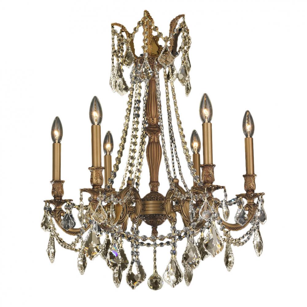 Windsor 6-Light French Gold Finish and Golden Teak Crystal Chandelier 23 in. Dia x 26 in. H Medium