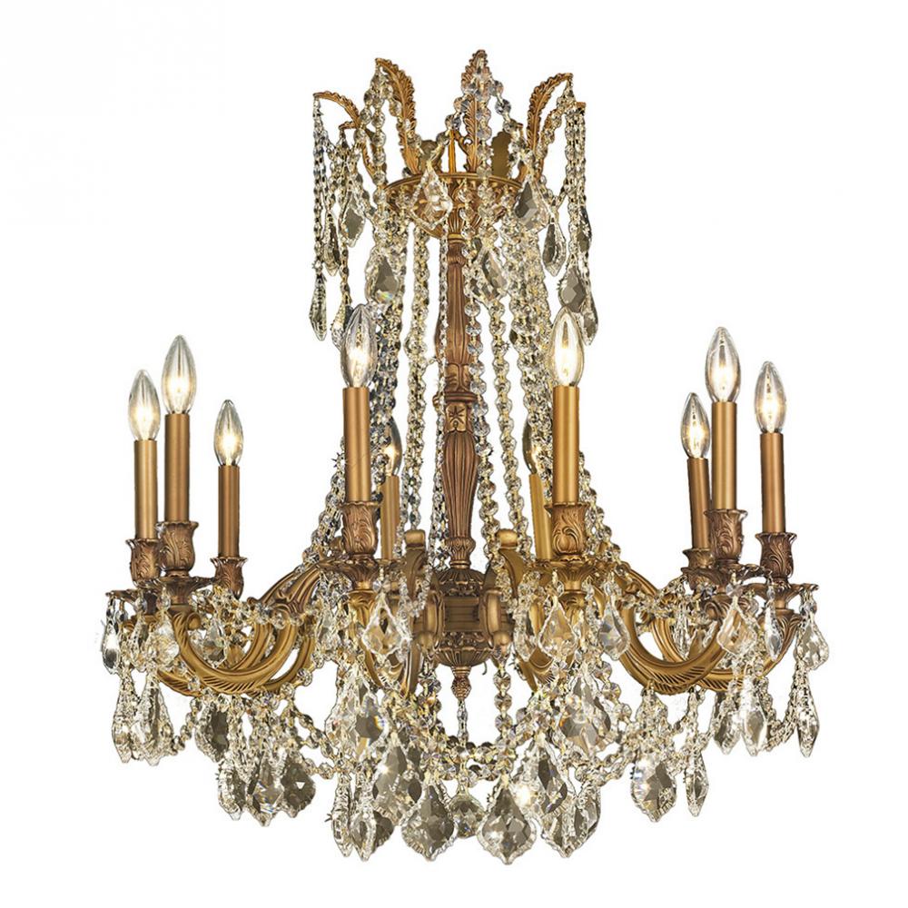 Windsor 10-Light French Gold Finish and Golden Teak Crystal Chandelier 28 in. Dia x 31 in. H Large